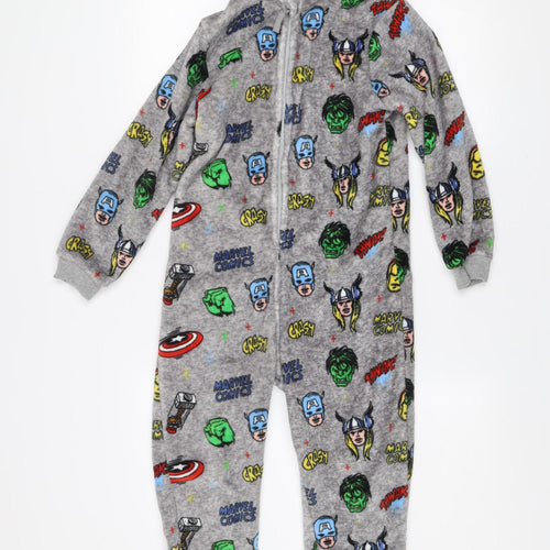 Marks and Spencer Boys Grey Marvel Superhero Fleece Onesie 8-9 Years Hooded Zip