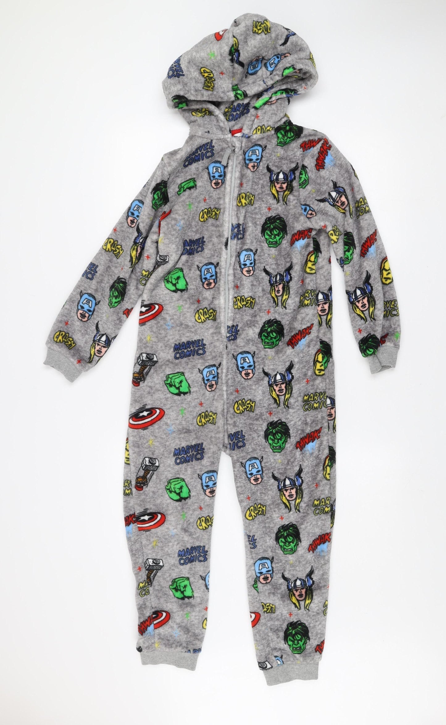 Marks and Spencer Boys Grey Marvel Superhero Fleece Onesie 8-9 Years Hooded Zip