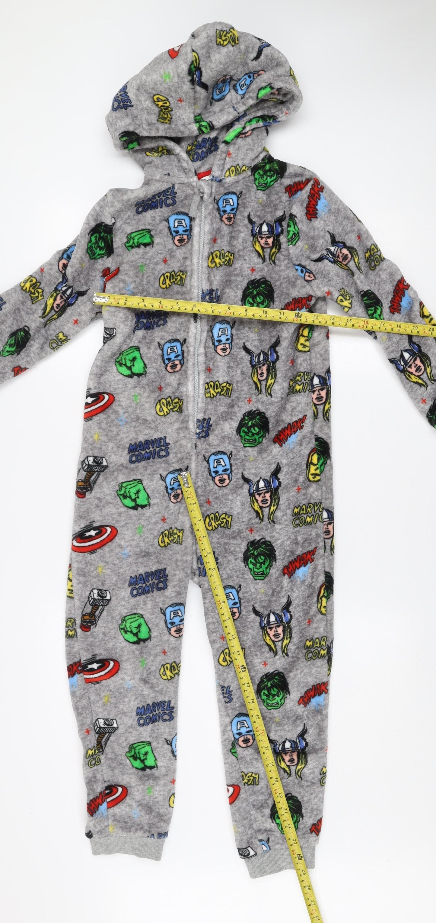 Marks and Spencer Boys Grey Marvel Superhero Fleece Onesie 8-9 Years Hooded Zip