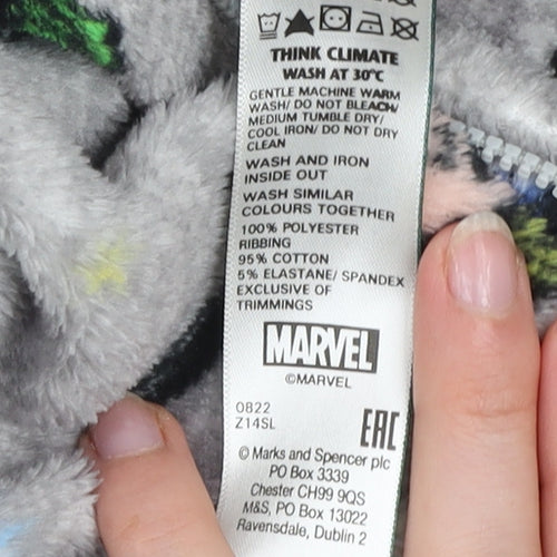 Marks and Spencer Boys Grey Marvel Superhero Fleece Onesie 8-9 Years Hooded Zip