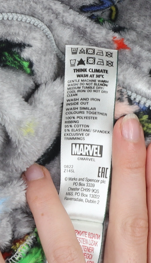 Marks and Spencer Boys Grey Marvel Superhero Fleece Onesie 8-9 Years Hooded Zip