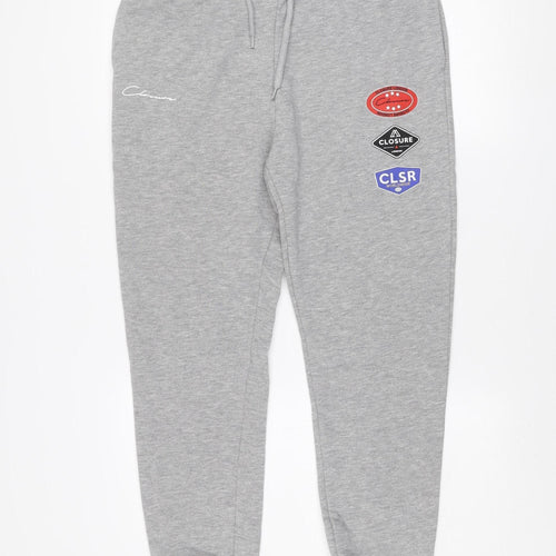 Closure London Men’s Grey Jogger Trousers L Fleece Elastic Waist