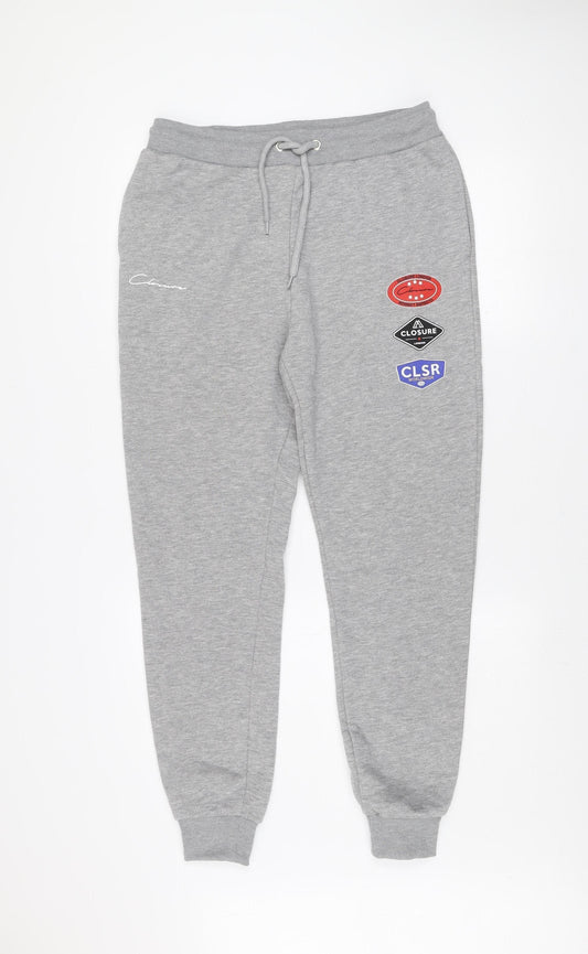 Closure London Men’s Grey Jogger Trousers L Fleece Elastic Waist