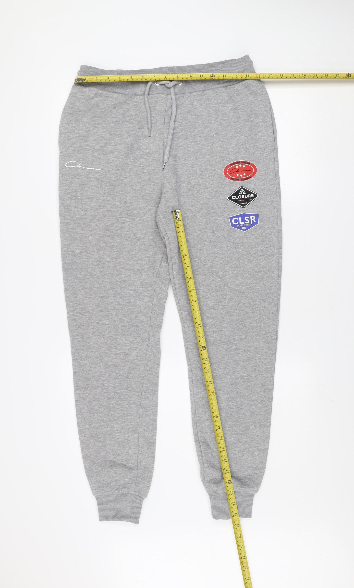 Closure London Men’s Grey Jogger Trousers L Fleece Elastic Waist