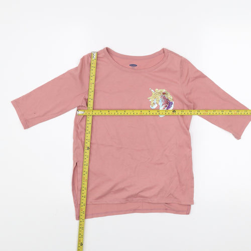 Old Navy Girls Pink Sequin Unicorn 3/4 Sleeve Cotton T-Shirt Size 6-7 Years