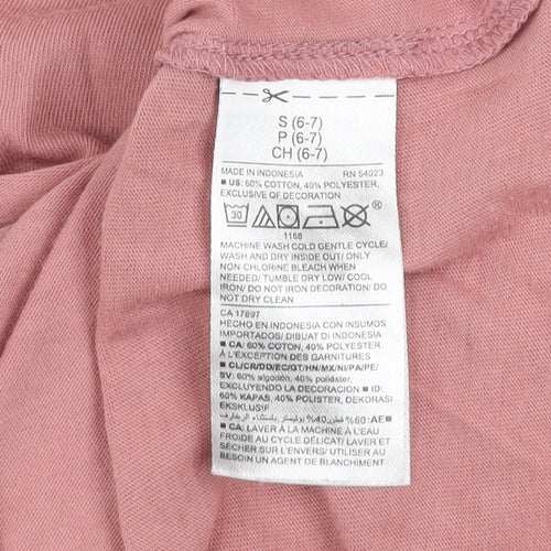 Old Navy Girls Pink Sequin Unicorn 3/4 Sleeve Cotton T-Shirt Size 6-7 Years