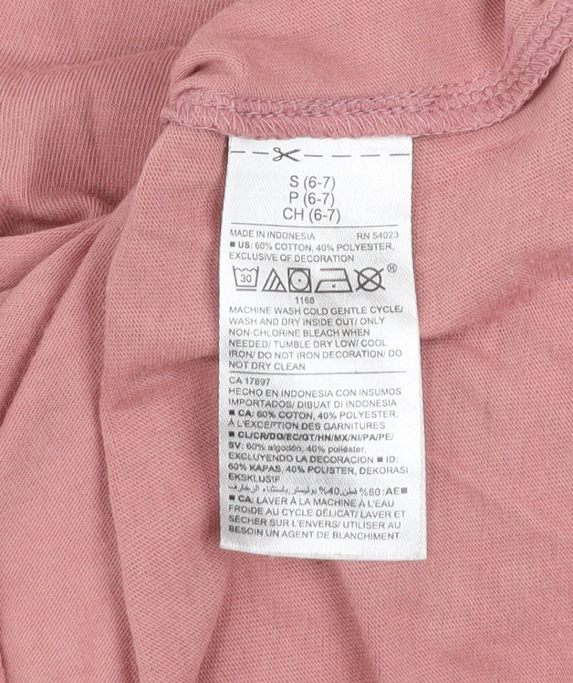 Old Navy Girls Pink Sequin Unicorn 3/4 Sleeve Cotton T-Shirt Size 6-7 Years