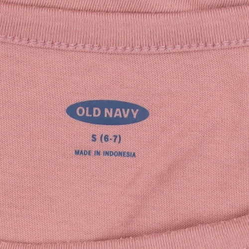 Old Navy Girls Pink Sequin Unicorn 3/4 Sleeve Cotton T-Shirt Size 6-7 Years