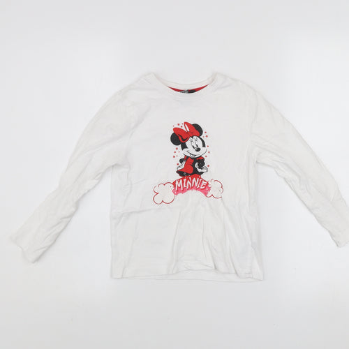 Disney Minnie Mouse Girls White Long Sleeve T-Shirt 6-7 Years Classic Cotton