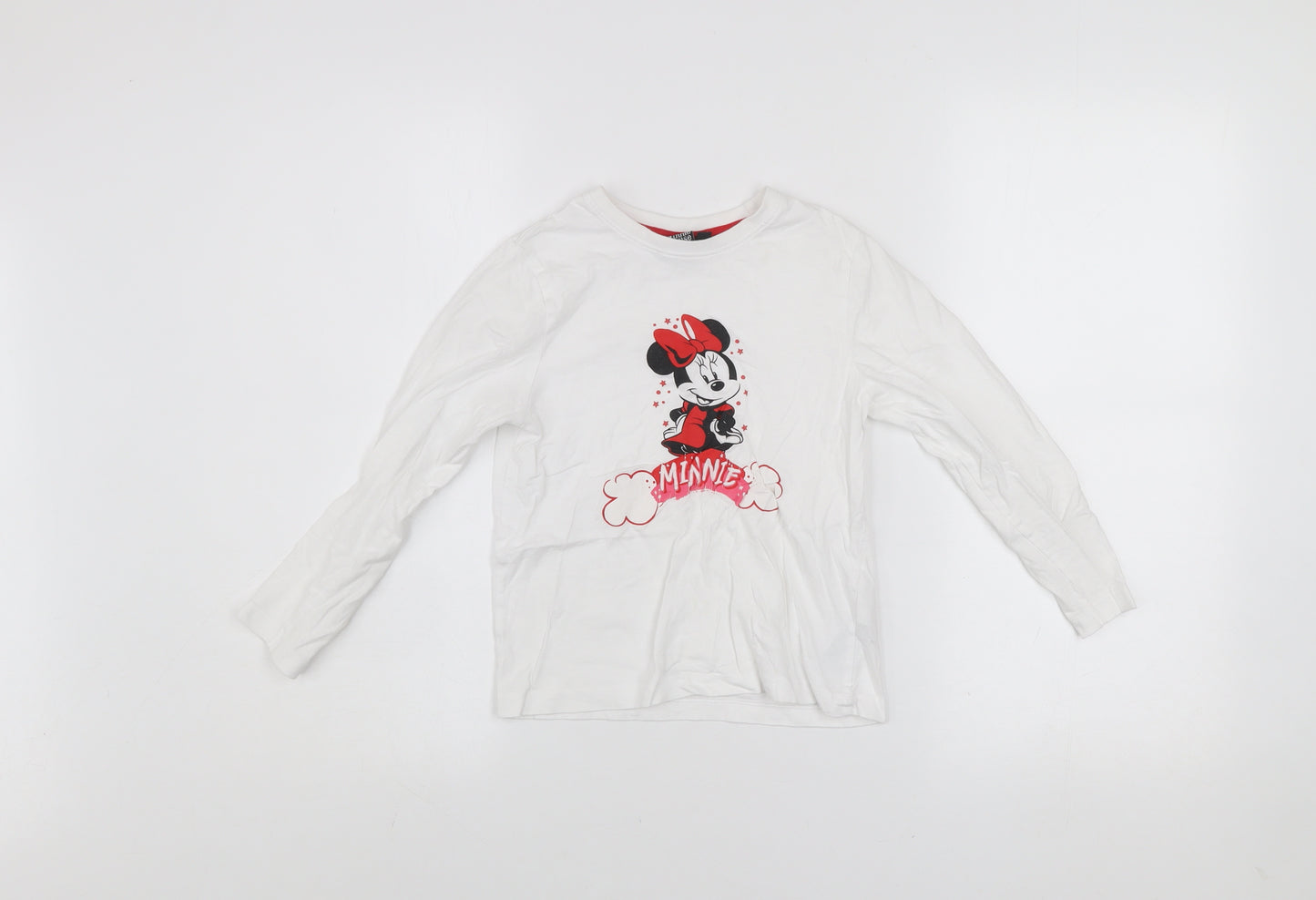 Disney Minnie Mouse Girls White Long Sleeve T-Shirt 6-7 Years Classic Cotton