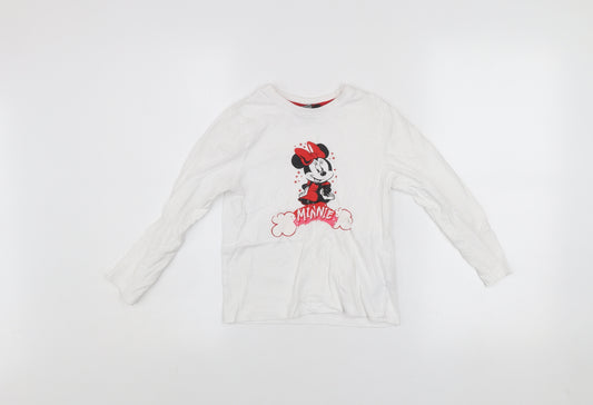 Disney Minnie Mouse Girls White Long Sleeve T-Shirt 6-7 Years Classic Cotton