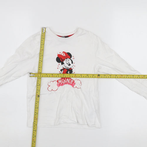 Disney Minnie Mouse Girls White Long Sleeve T-Shirt 6-7 Years Classic Cotton
