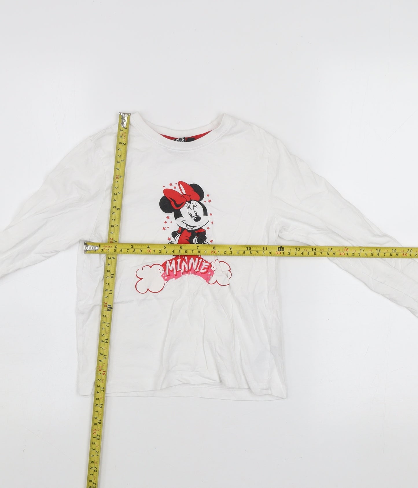 Disney Minnie Mouse Girls White Long Sleeve T-Shirt 6-7 Years Classic Cotton