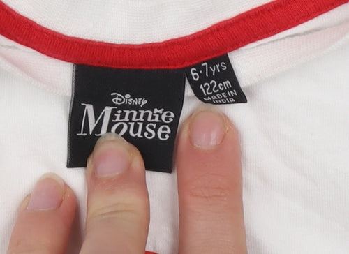 Disney Minnie Mouse Girls White Long Sleeve T-Shirt 6-7 Years Classic Cotton