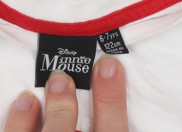 Disney Minnie Mouse Girls White Long Sleeve T-Shirt 6-7 Years Classic Cotton