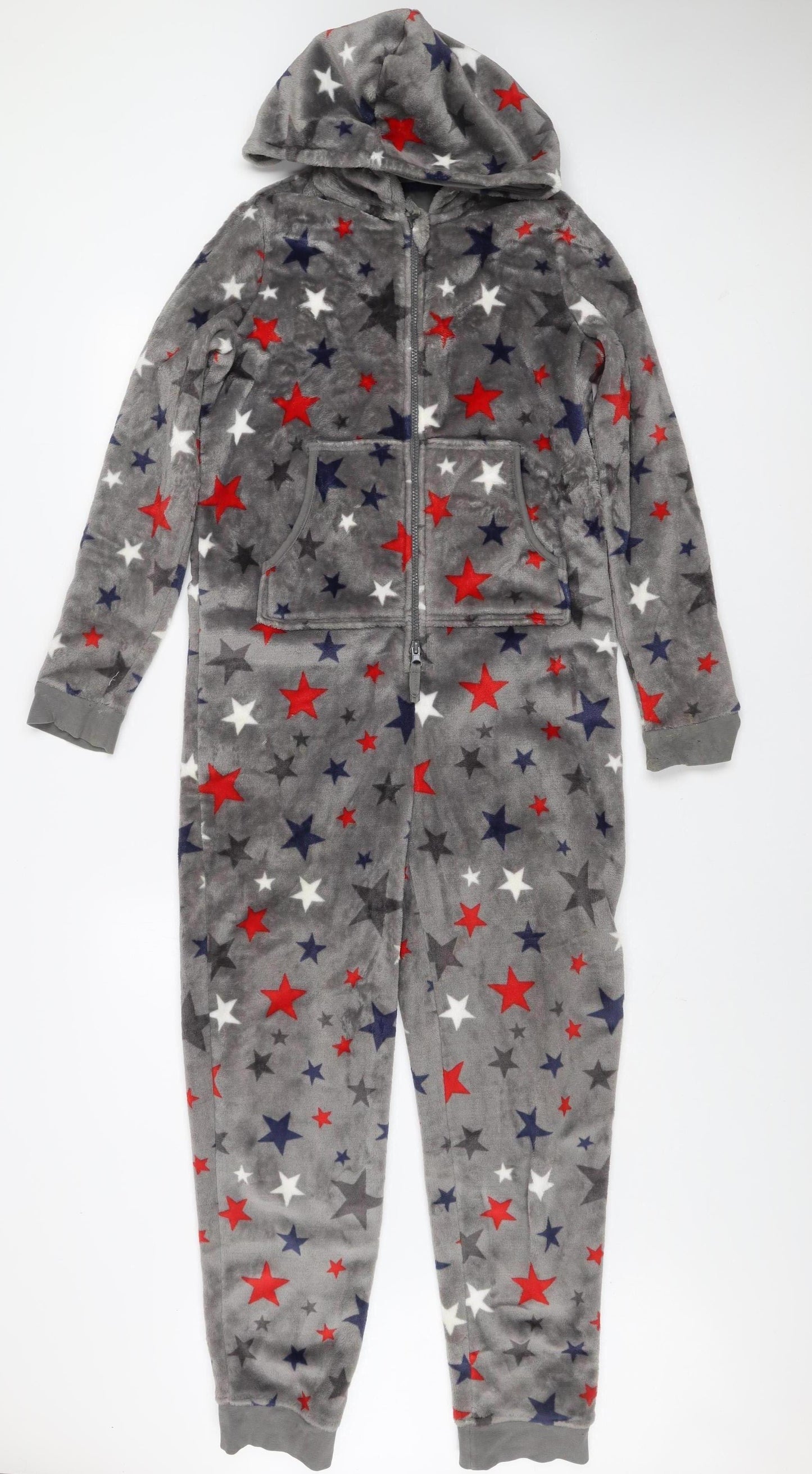 Marks and Spencer Boys Grey Star Fleece Hooded Onesie 13-14 Years