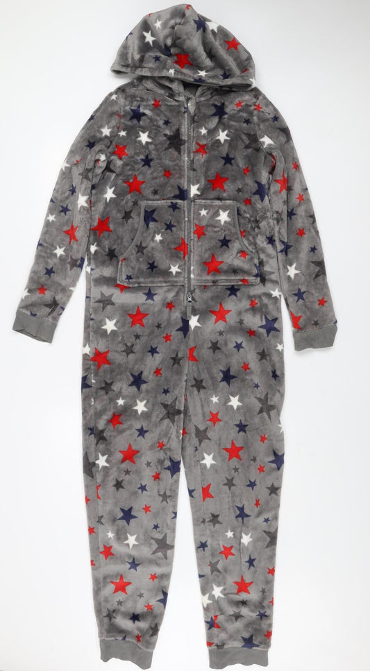 Marks and Spencer Boys Grey Star Fleece Hooded Onesie 13-14 Years