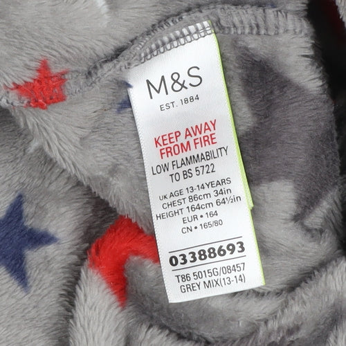 Marks and Spencer Boys Grey Star Fleece Hooded Onesie 13-14 Years
