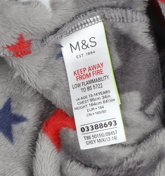 Marks and Spencer Boys Grey Star Fleece Hooded Onesie 13-14 Years