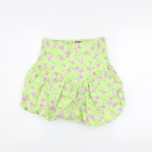 Zara Women Green Floral Short Bubble Hem Skirt Size S