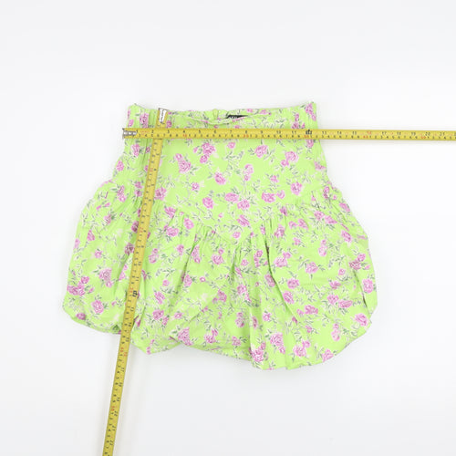 Zara Women Green Floral Short Bubble Hem Skirt Size S