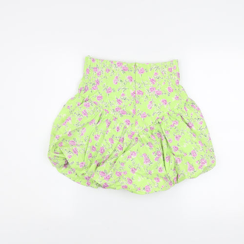 Zara Women Green Floral Short Bubble Hem Skirt Size S