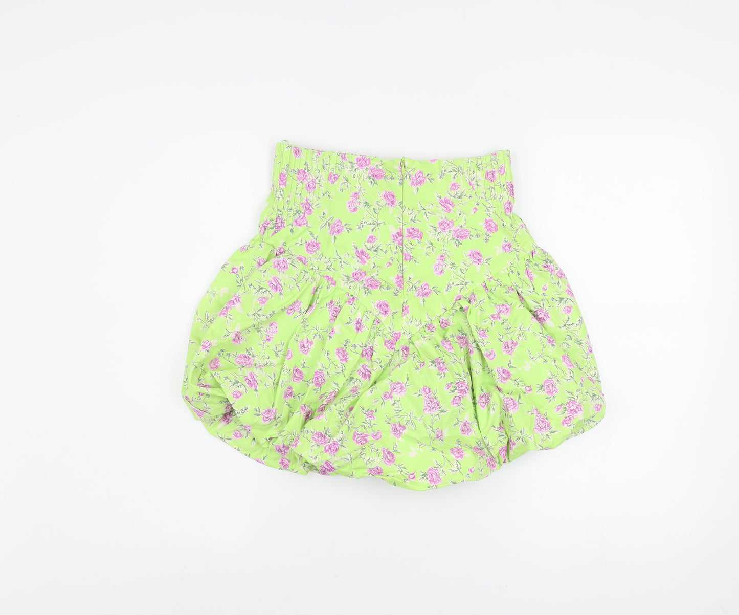 Zara Women Green Floral Short Bubble Hem Skirt Size S