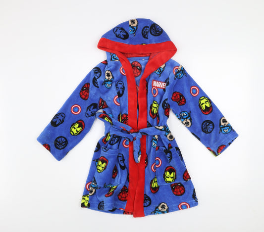 Marvel Boys Blue Fleece Hooded Robe 6-7 Years Superhero Nightwear