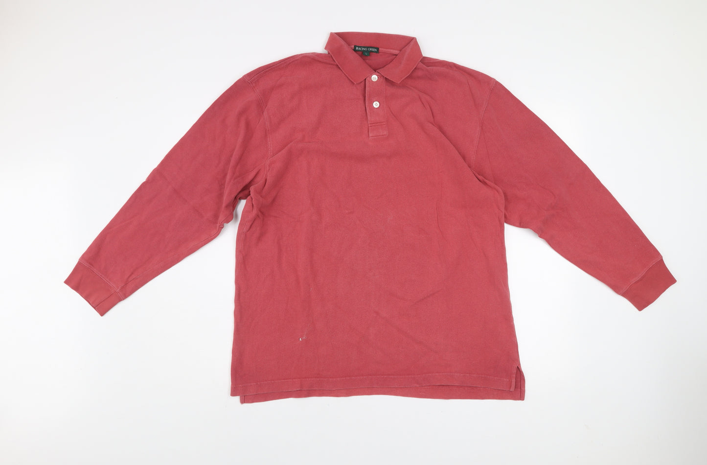 Racing Green Men's Red Long Sleeve Cotton Henley Sweatshirt Size L