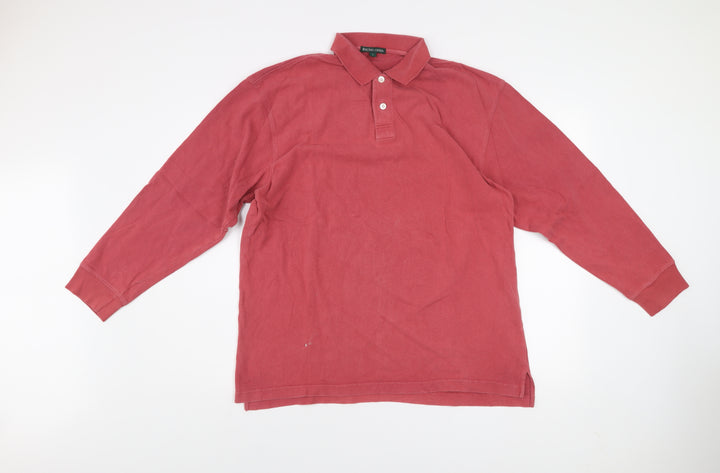 Racing Green Men's Red Long Sleeve Cotton Henley Sweatshirt Size L
