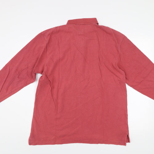 Racing Green Men's Red Long Sleeve Cotton Henley Sweatshirt Size L