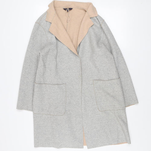 Marks and Spencer Women Grey Beige Coatigan Size 14 Petite Wool Blend