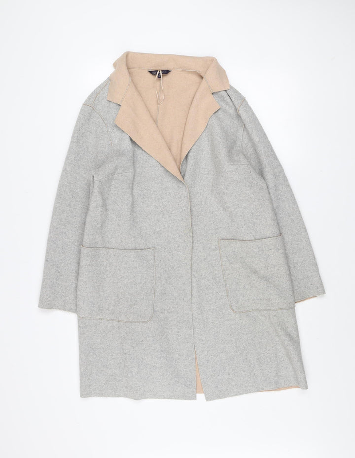 Marks and Spencer Women Grey Beige Coatigan Size 14 Petite Wool Blend
