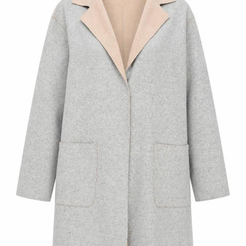 Marks and Spencer Women Grey Beige Coatigan Size 14 Petite Wool Blend