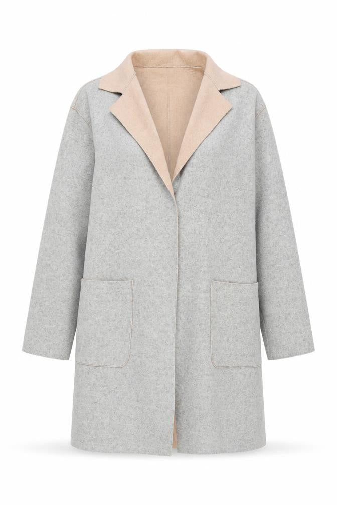 Marks and Spencer Women Grey Beige Coatigan Size 14 Petite Wool Blend