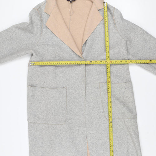 Marks and Spencer Women Grey Beige Coatigan Size 14 Petite Wool Blend
