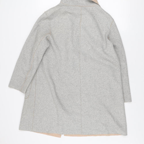 Marks and Spencer Women Grey Beige Coatigan Size 14 Petite Wool Blend