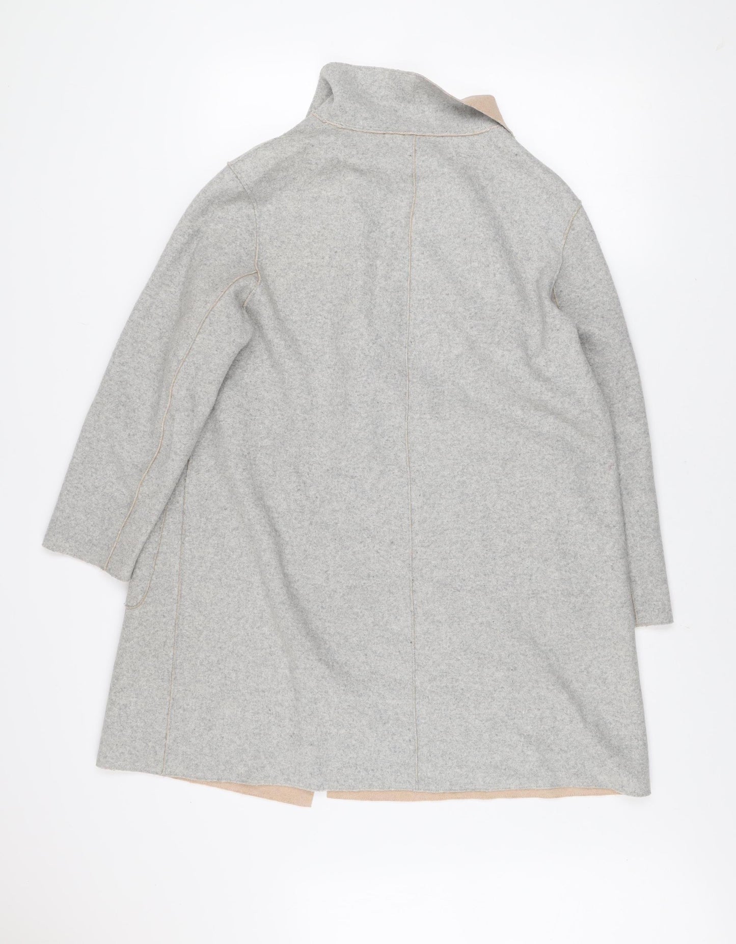 Marks and Spencer Women Grey Beige Coatigan Size 14 Petite Wool Blend