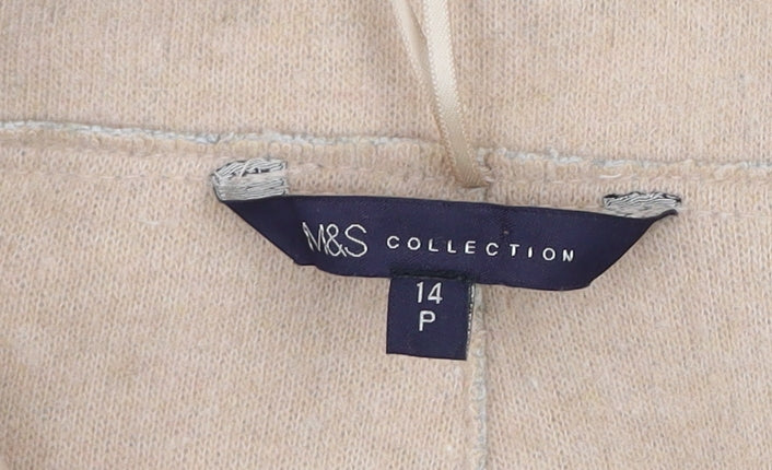 Marks and Spencer Women Grey Beige Coatigan Size 14 Petite Wool Blend