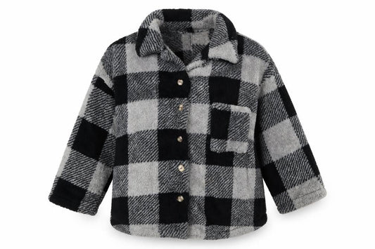 Front view of SHEIN Curve Women’s Grey Check Fleece Button Jacket 2XL