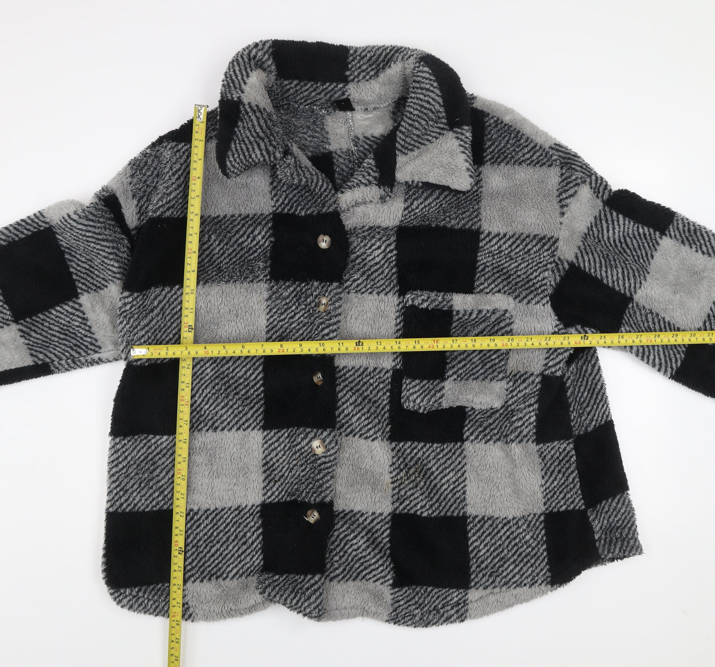 SHEIN Curve Women’s Grey Check Fleece Button Jacket 2XL