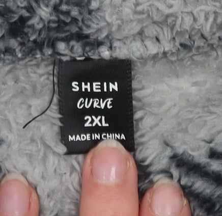 SHEIN Curve Women’s Grey Check Fleece Button Jacket 2XL