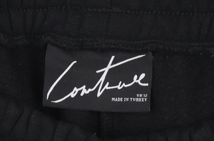 Couture Women’s Black Jogger Sweatpants Size 12 Elastic Waist Tapered Fit