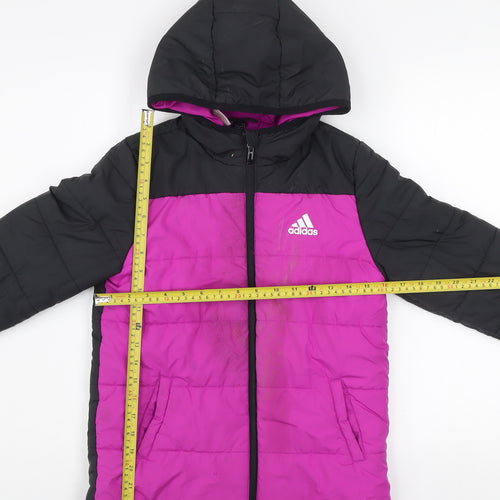 Adidas Girls Black & Pink Hooded Puffer Jacket 9-10 Years