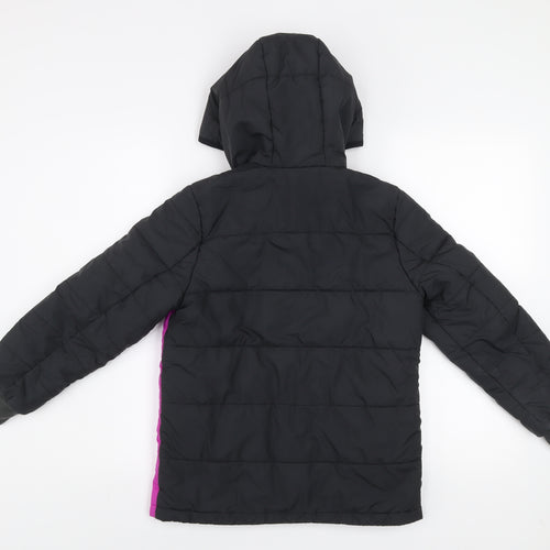 Adidas Girls Black & Pink Hooded Puffer Jacket 9-10 Years