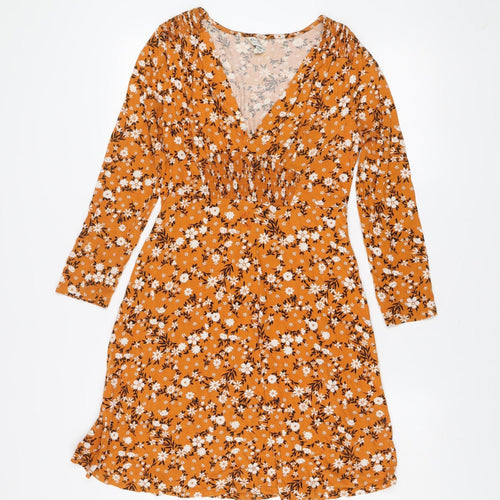 Miss Selfridge Women’s Orange Floral V-Neck Wrap Dress Size 8