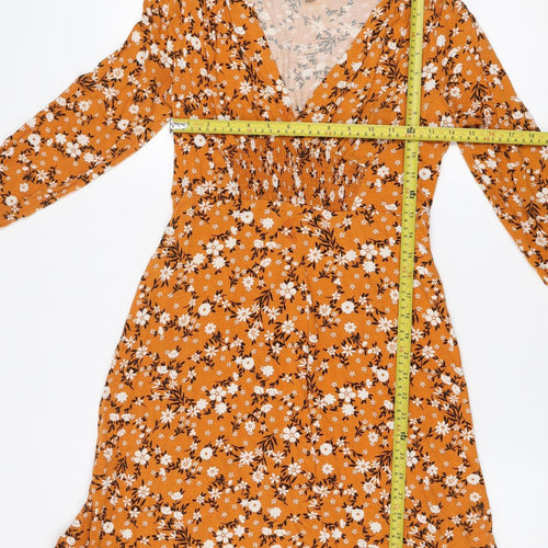Miss Selfridge Women’s Orange Floral V-Neck Wrap Dress Size 8
