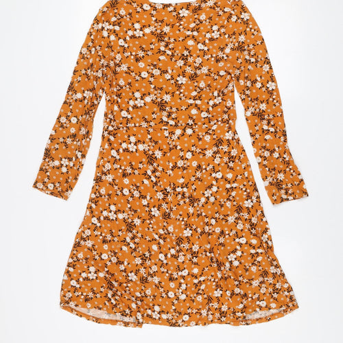 Miss Selfridge Women’s Orange Floral V-Neck Wrap Dress Size 8