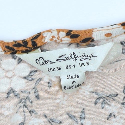 Miss Selfridge Women’s Orange Floral V-Neck Wrap Dress Size 8
