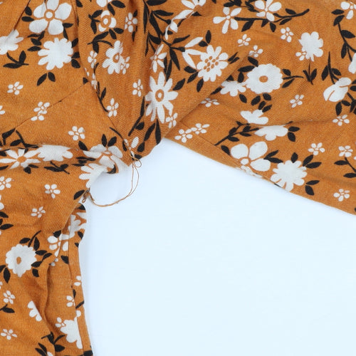 Miss Selfridge Women’s Orange Floral V-Neck Wrap Dress Size 8
